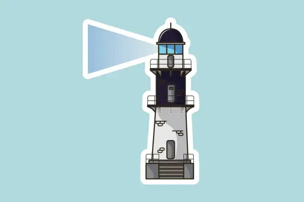 Vector illustration of Vector illustration of Lighthouse cartoon style sticker design icon logo. Building outdoor icon concept. Lighthouse building sticker design with shadow.