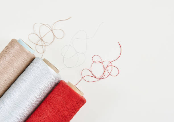 Yarn rope and fabric white background isolated style.