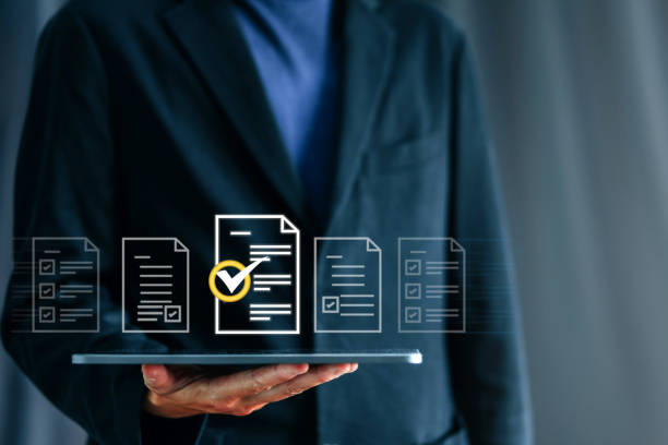 istock Checklist and filling survey form online. Document management system, DMS. checklist, take an assessment, questionnaire, evaluation, online survey, online exam. 1969605255