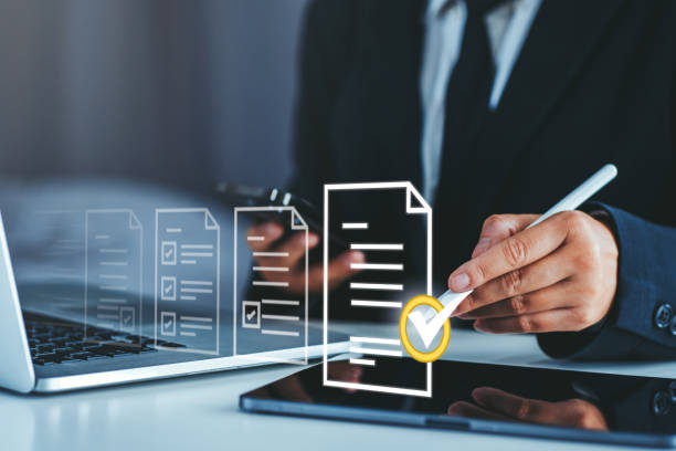 istock Checklist and filling survey form online. Document management system, DMS. checklist, take an assessment, questionnaire, evaluation, online survey, online exam. 1969607382