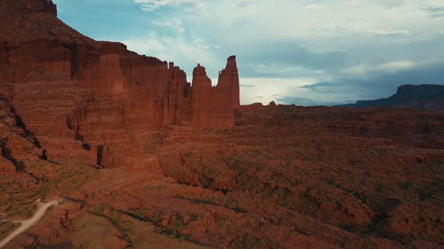 Drone near the Fisher Towers, Canyonlands, Utah