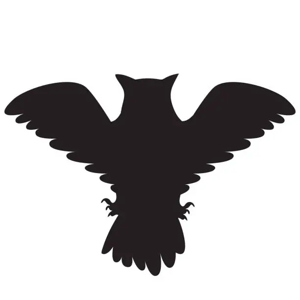 Vector illustration of Halloween Silhouette Flying Eagle Owl Animal Body
