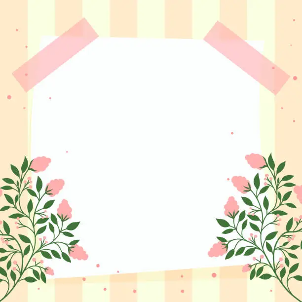 Vector illustration of Cute kawaii floral with stripes notepad background