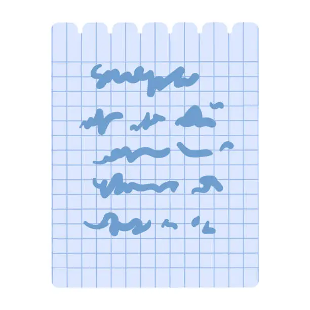 Vector illustration of Flat Written Off Draft Checkered Sheet Paper Icon