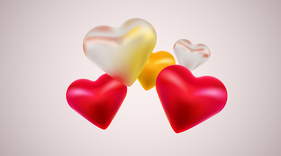 Happy Valentine Day Background with Flying Hearts Balloons. Vector illustration