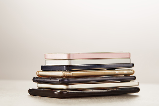 A stack of several mobilephones, e-waste