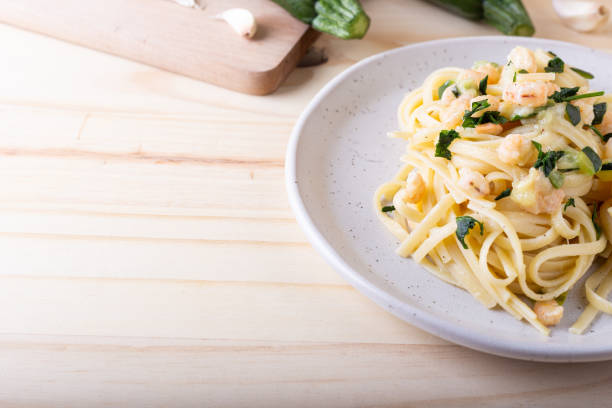 istock Spaghetti with shrimp and courgettes. Balanced and nutritious dish suitable for lunch and dinner. 1969678077