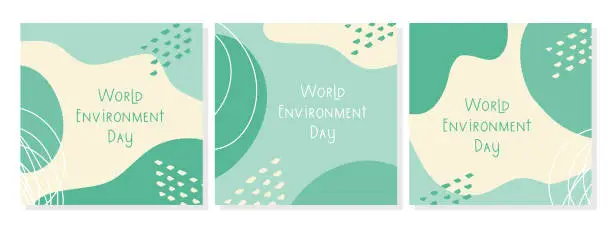 Vector illustration of World Environment Day themed posters with abstract boho design. Eco problem. Brochures, flyer templates. Eco organic line abstract shape.