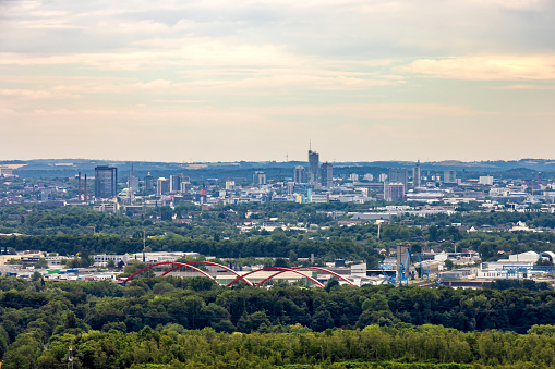 Aerial view around the downtown area of the dokumenta city Kassel in Hessen, Germany on a cloudy day in late winter