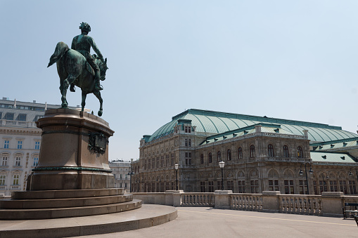 Vienna, Hungary. June, 20 - 2013: Bronze Statue of horseback riding Archduke Albrecht in Vienna, Austria.