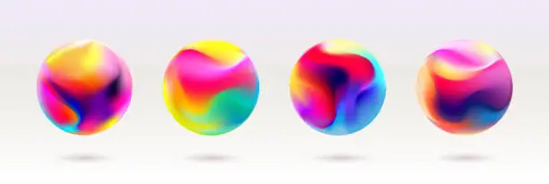 Vector illustration of Set of fluid vector 3D balls. Iridescent colorful spheres.