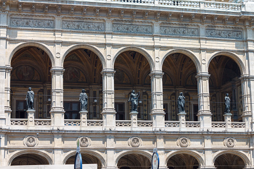 Vienna, Hungary. June, 20 - 2013: Detail of the facade of the State Opera in Vienna, Austria