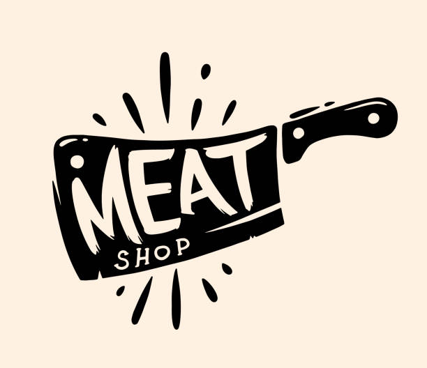ilustraciones, imágenes clip art, dibujos animados e iconos de stock de gráficos, logotipos, etiquetas e insignias de carnicería. ilustración vectorial - carnicero
