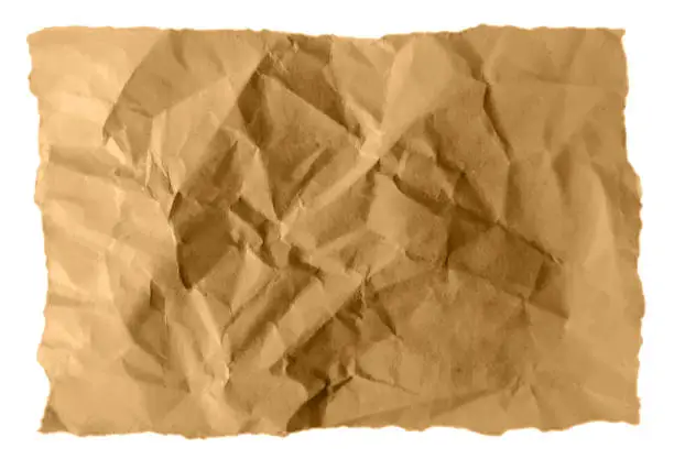 Vector illustration of Horizontal blank empty smudged rough textured dull brown colored monochrome wrinkled crushed vector background with abstract faded crumpled waste discarded paper texture and cut torn uneven soft edges