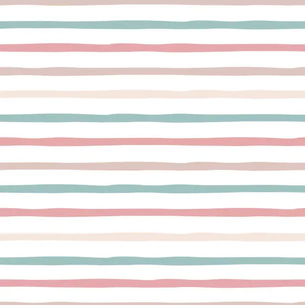 Vector illustration of Cute striped background. Abstract hand drawn pastel background with ping, blue and beige horizontal stripes. Vector.