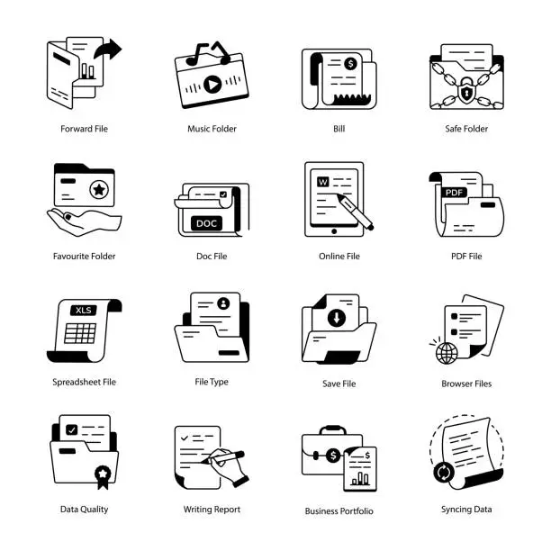 Vector illustration of Pack of Documents Linear Icons