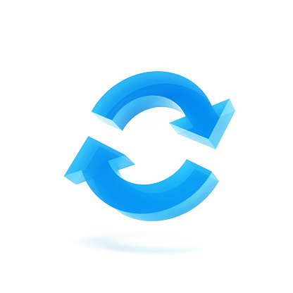 Two Blue Arrows Icon. Update Symbol. Refresh Sign. 3d Render.