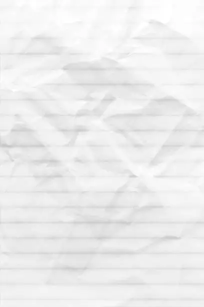 Vector illustration of White crumpled crushed disposed waste paper vertical vector backgrounds with folds, wrinkles and creases and faint lined or striped faded lines pattern all over with narrow stripes like a blank empty waste rough page of a notebook