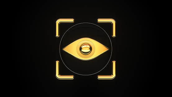 Illustration of Eye Scan . Simple Golden Icon for web and app. Modern Trendy Design. Isolated on black background. Business Concept. 3D Render.