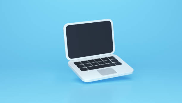 istock Minimal Laptop Isolated on Pastel Blue Studio Background. Ethernet Concept. Cartoon Minimalism Style. Minimal Icon. 1969775536