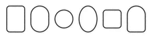 Vector illustration of Vector rope frames. Silhouette borders are round, oval and square.