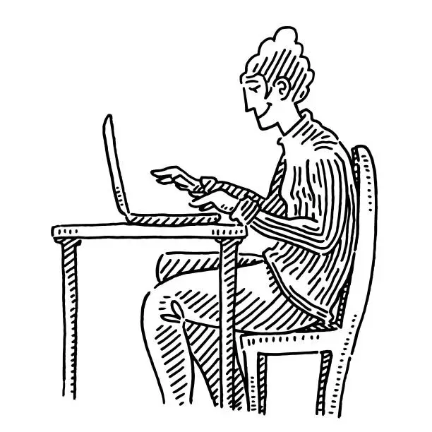 Vector illustration of Woman Working At Home Drawing