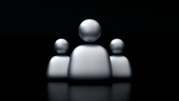 Silver Leadership Bunch of people user social network icon on Black Background. Business Concept. 3D Render Illustration.