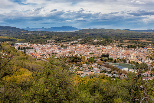 Panoramic picture small town Santa Coloma de Farners in Catalonia of Spain