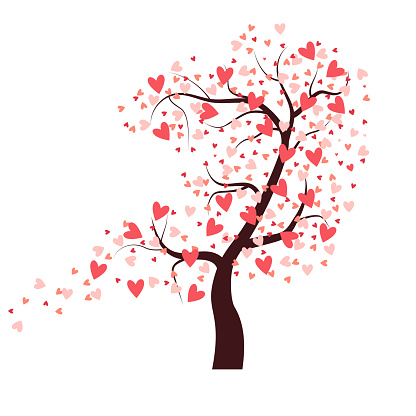 love tree vector illustration with heart shaped pink leaves