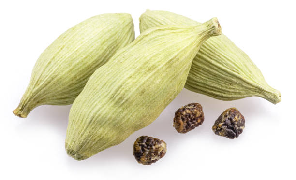 istock Green cardamom pods and seeds isolated on white background. 1969836309
