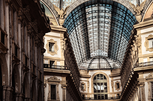 Close Up To Bay Windows Of Gallerie Vittorio Emanuele II In Milan, Italy.