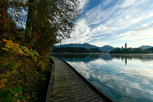 Bled lake in the morning autumn