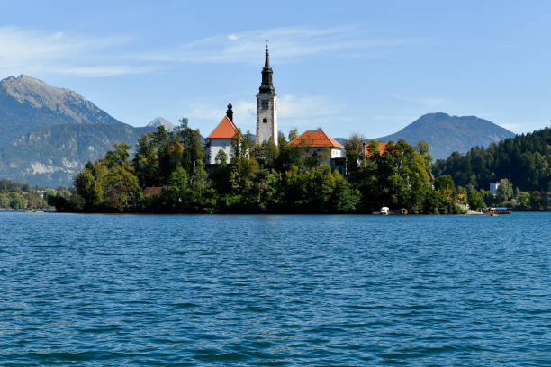 pilgrimage church in the lake Bled Slovenia pilgrimage church in Bled Slovenia gebäude stock pictures, royalty-free photos & images