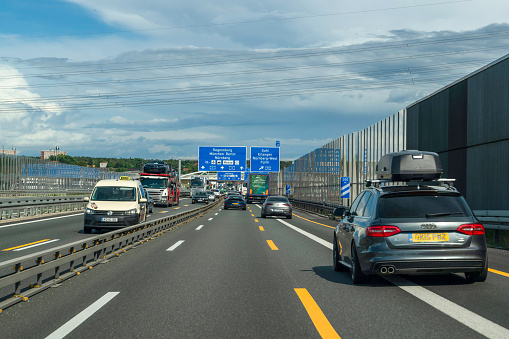 Germany- August 01, 2023: Ongoing traffic in soundproofing on the highway