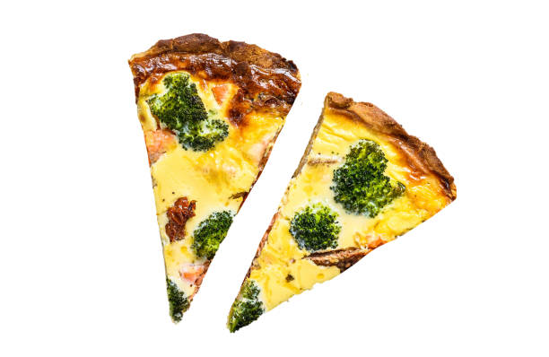 istock Sliced tart with salmon, broccoli and cream Isolated on white background. Top view. 1969856223