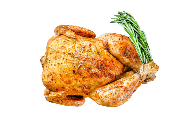 istock Grilled roasted whole Chicken.  Isolated on white background. Top view. 1969857302