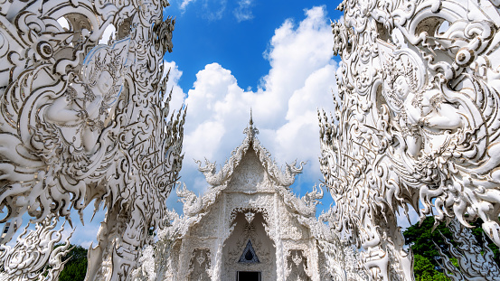 White chapel at Wat Rong Khun, Beautiful and famous tourist attractions in Chiang Rai Province, Thailand, 24 Oct, 2023.