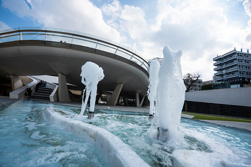 Milan, Italy - January 15, 2022: Milan, Lombardy, Italy: Four Seasons fountain at the Citylife park