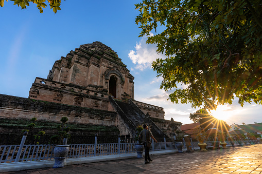 Famous ancient pagoda in Wat Chedi Luang, Chiang Mai Province, Thailand, 24 Oct, 2023.