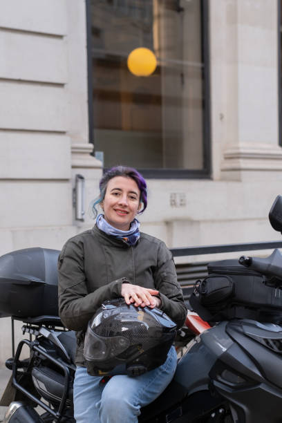 istock Woman with motorbike 1969917078