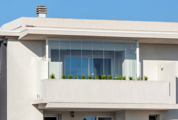 istock Veranda balcony with transparent glass without frames for a concealed result. 1969931800