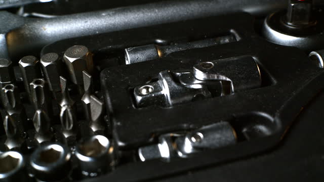 A set of nozzles for a screwdriver.