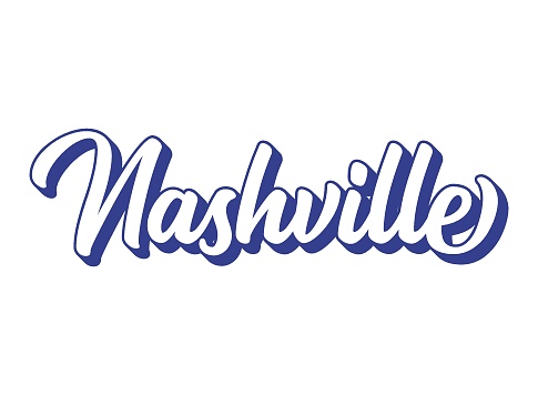 Handwritten word Nashville. Name of State capital of Tennessee. 3D vintage, retro lettering for poster, sticker, flyer, header, card, clothing