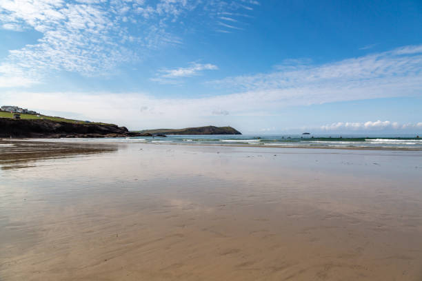 The sandy beach at Polzeath on the North Cornish Coast, on a sunny day