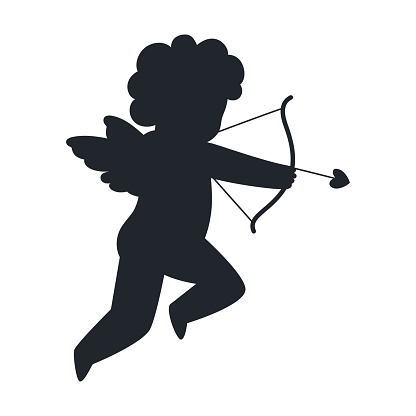 Cupid silhouette. Vector flat illustration.