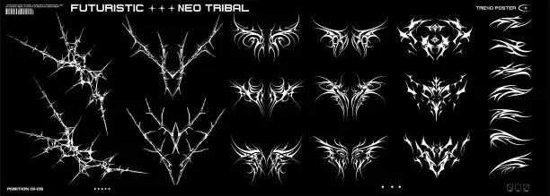 Vector illustration of Futuristic Neo Tribal Tattoos. Vector