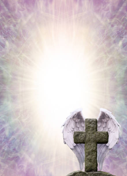 istock Angel wings and rustic cross religious celebration template 1970008073