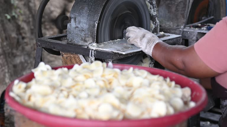 The process of making sweet potato chips