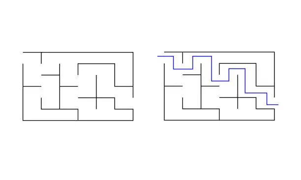 Vector illustration of Labyrinth maze game vector illustration with solution.