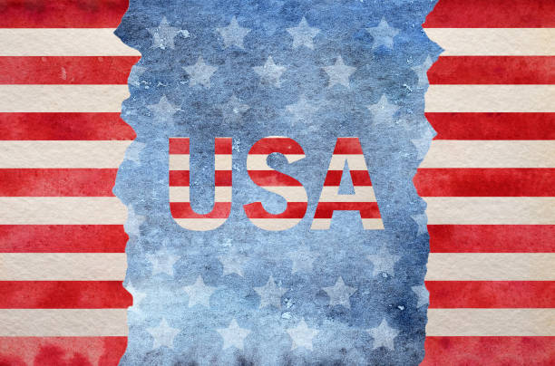 красивый акварельный рисунок американского флага - birthday card greeting card banner striped stock illustrations